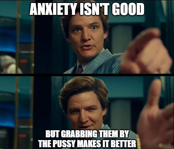 ANXIETY ISN'T GOOD BUT GRABBING THEM BY THE P---- MAKES IT BETTER
