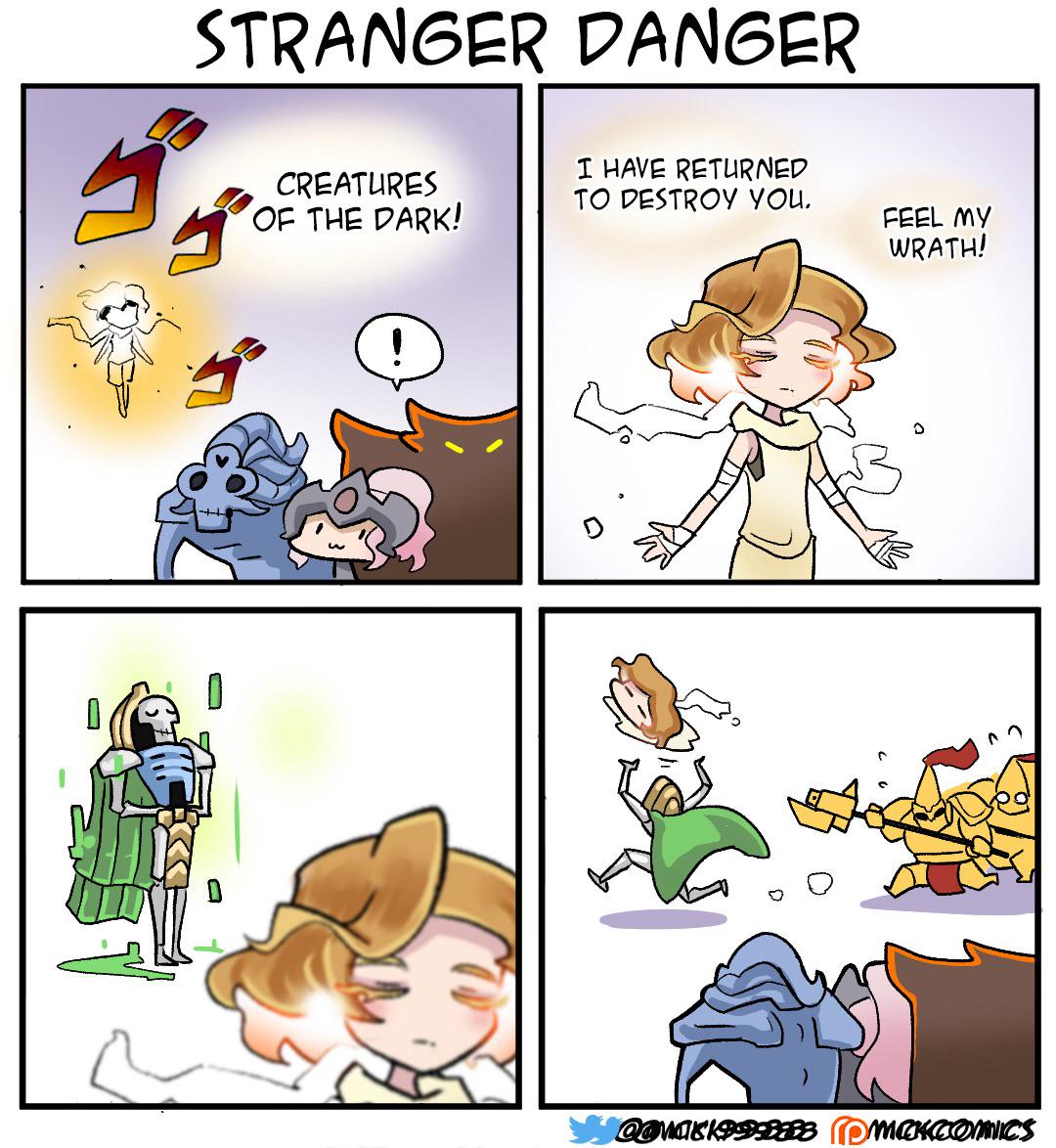 STRANGER DANGER I HAVE RETURNED CREATURES OF THE DARK! TO DESTROY YOU. FEEL MY WRATH! J i @@MAKk99B888 M.Comics