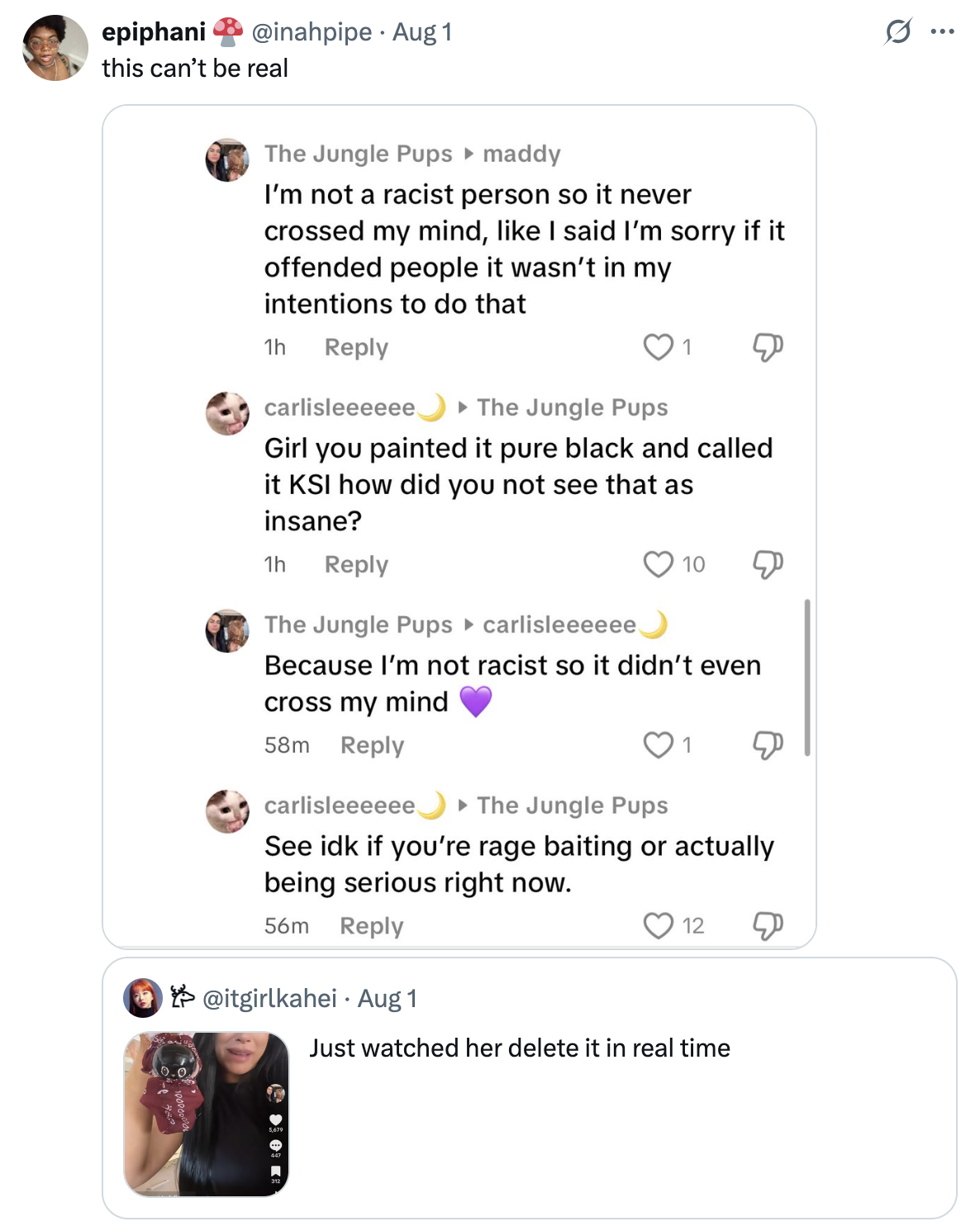 A "tweet":https://knowyourmeme.com/memes/sites/twitter-x about the Blackface KSI Labubu "video":https://knowyourmeme.com/memes/viral-videos from the woman who made the "24 Karat Gold Labubu":https://knowyourmeme.com/memes/24-karat-gold-labubu-la-bew-bew video.