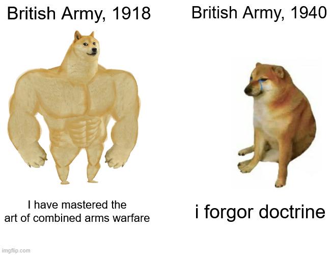 British Army, 1918 British Army, 1940 I have mastered the art of combined arms warfare imgflip.com i forgor doctrine