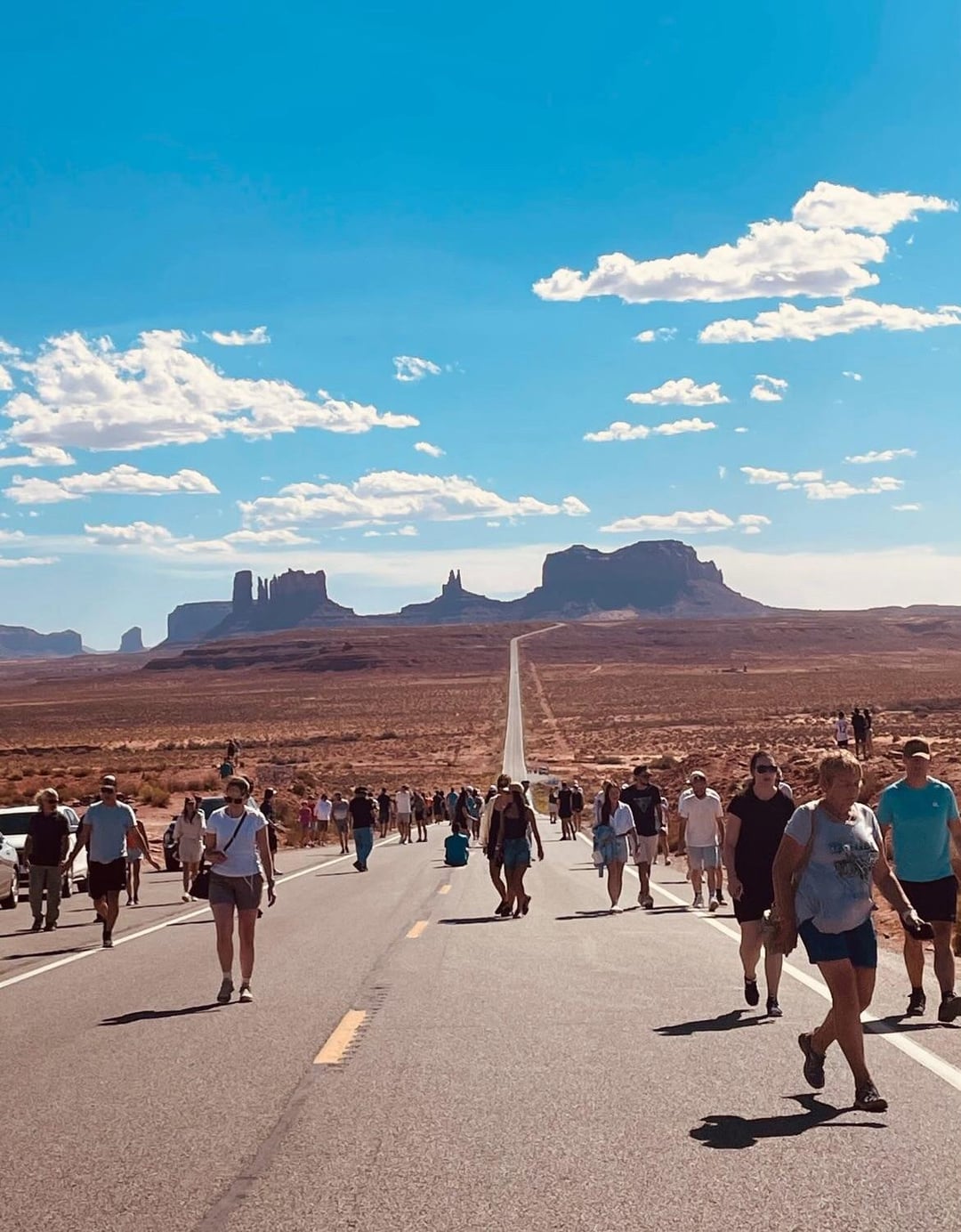 Tourists in the middle of the road
