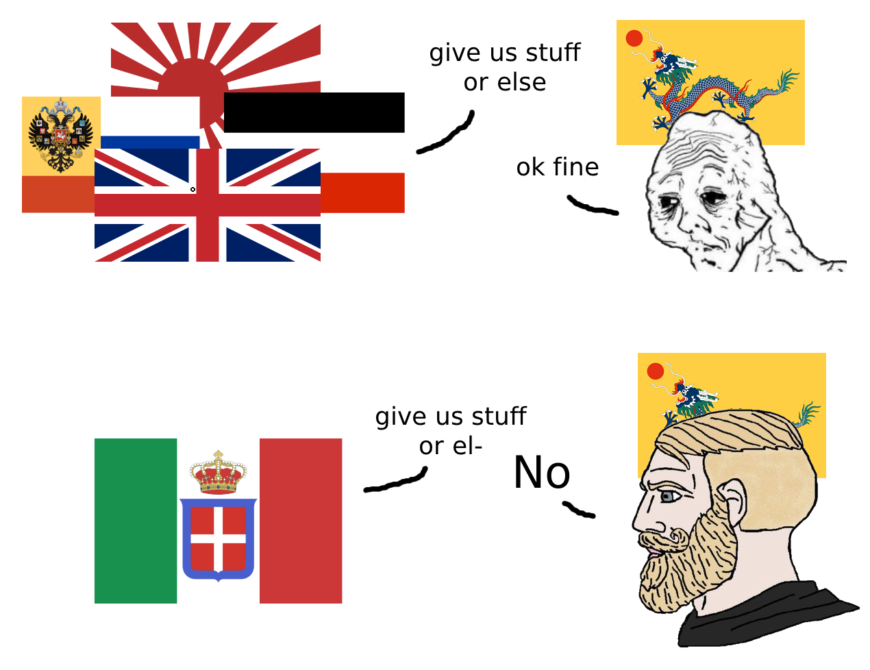 + give us stuff or else give us stuff or el- No ok fine