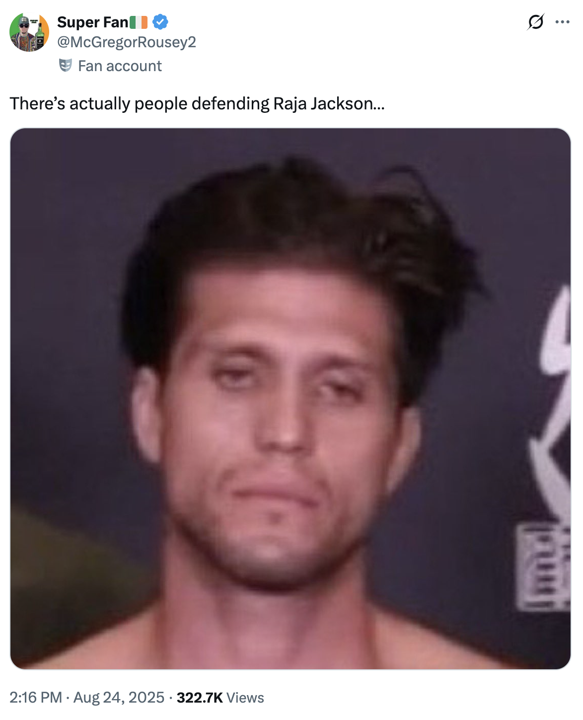 A viral "tweet":https://knowyourmeme.com/memes/sites/twitter-x about Raja Jackson, the son of former "MMA":https://knowyourmeme.com/memes/cultures/mixed-martial-arts-mma-ufc fighter "Rampage" Jackson, beating pro wrestler Syko Stu unconscious and hospitalizing him in an August 2025 "Kick":https://knowyourmeme.com/memes/sites/kick-streaming-platform livestream.