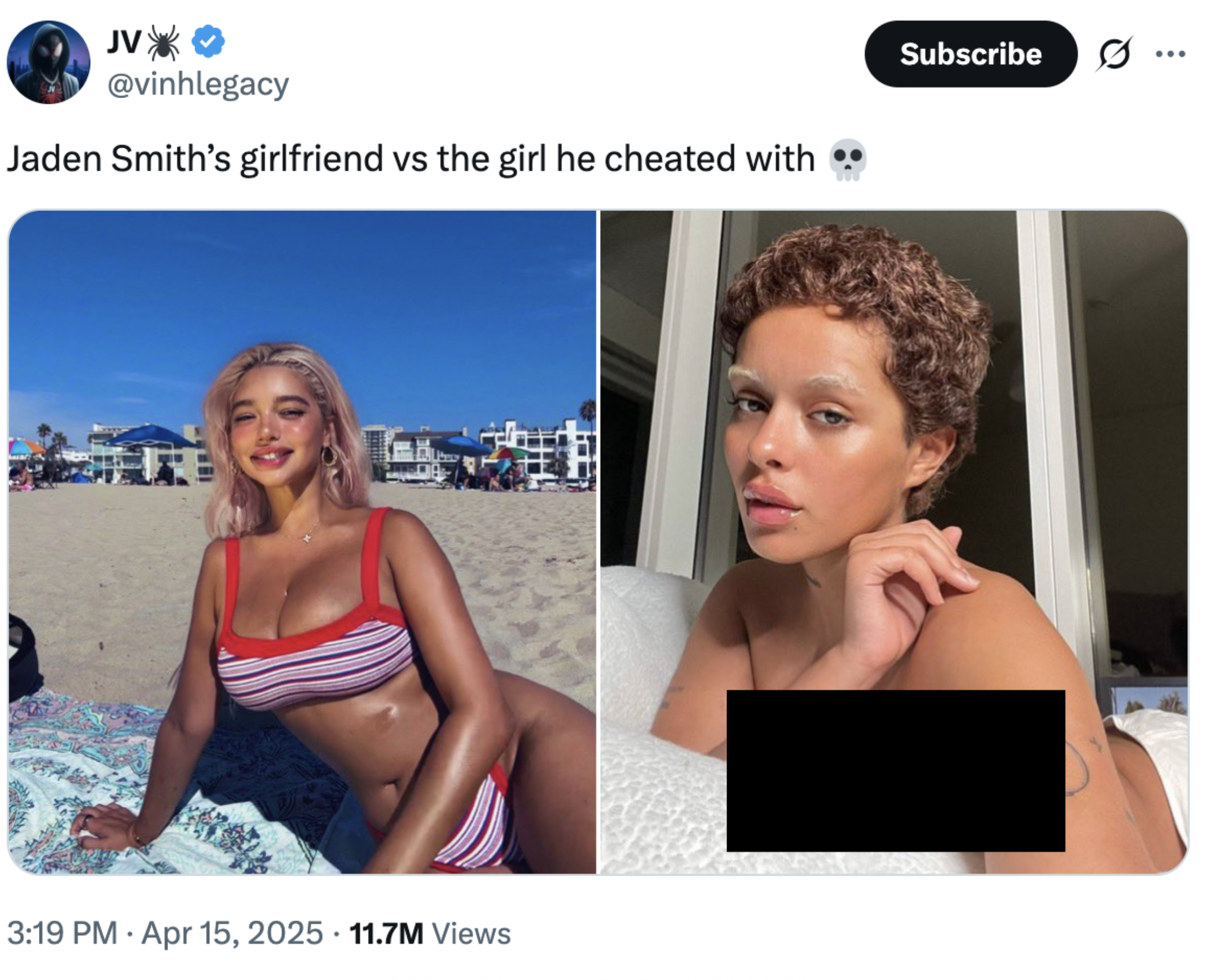 A "tweet":https://knowyourmeme.com/memes/sites/twitter-x about "Jaden Smith":https://knowyourmeme.com/memes/people/jaden-smith supposedly ""fumbling":https://knowyourmeme.com/memes/fumbling-a-bad-bitch" his ex-girlfriend Sab Zada, whom he allegedly cheated on in 2024 with an "influencer":https://knowyourmeme.com/memes/social-media-influencer named Khleopatre.