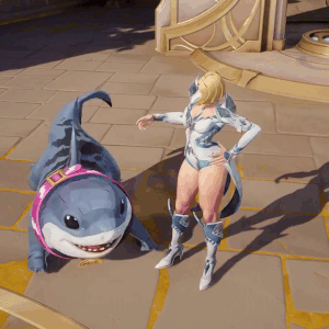 Emma pets the Land-Shark