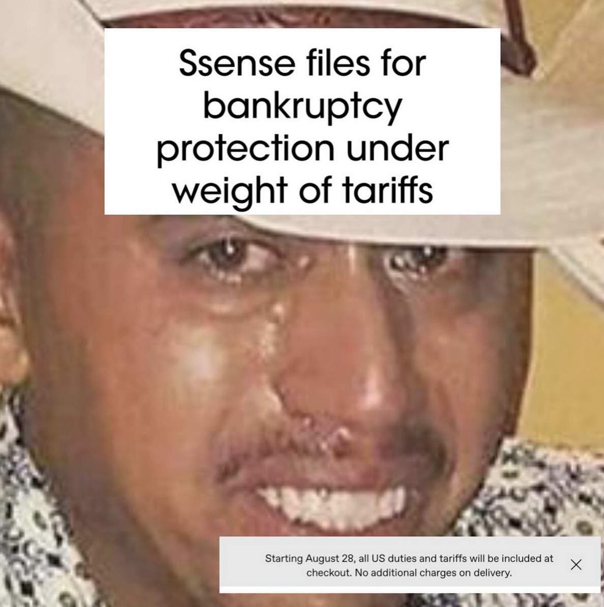 Ssense files for bankruptcy protection under weight of tariffs Starting August 28, all US duties and tariffs will be included at checkout. No additional charges on delivery. ✗