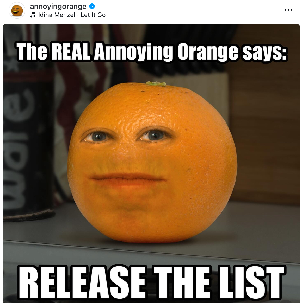 annoyingorange Idina Menzel - Let It Go The REAL Annoying Orange says: RELEASE THE LIST ...