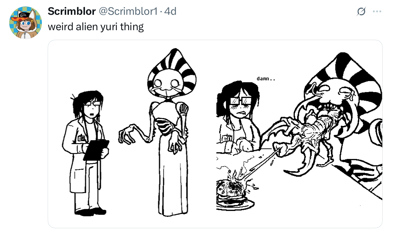 Scrimblor @Scrimblor1.4d weird alien yuri thing damn.. Q