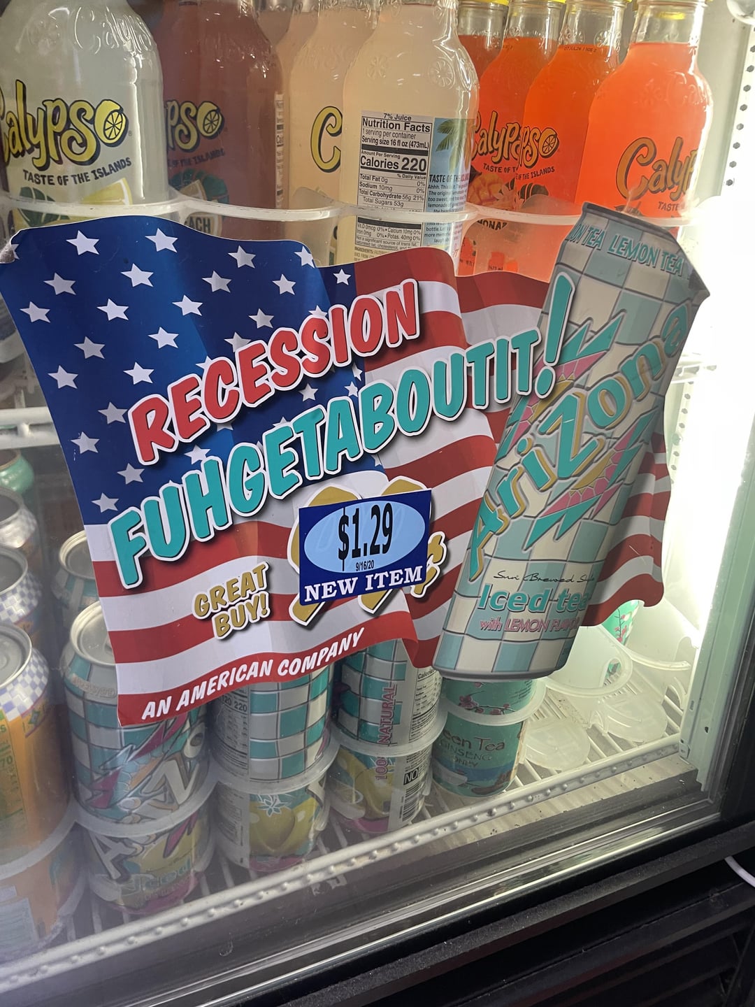 TASTE OF THE ISLANDS THE ISLAND C 7% Juice Nutrition Facts serving per container Serving size 16 fl oz (473mL) Lount Per Serving Calories 220 Total Fat 0g Sodium 10mg Daily Value TASTE OF TH 0% Ahhh Thi 0% The origi Total Carbohydrate 56g 21% too swe Total Sugars 5 s 539 lemonade VED 0mcg 0% bottle Lea Veng 0% Potas 400% m 10mg 0% Valypso TASTE OF ONA THE ISLANDS Cali TASTE ON TEA LEMON TEA Zon RECESSION FUNCETABOUTIT GREAT $1.29 9/16/20 BUY! NEW ITEM AN AMERICAN COMPANY 220 Sun Brewed S Iced te with LEMON FLA NO GINSENG en Tea ONLY