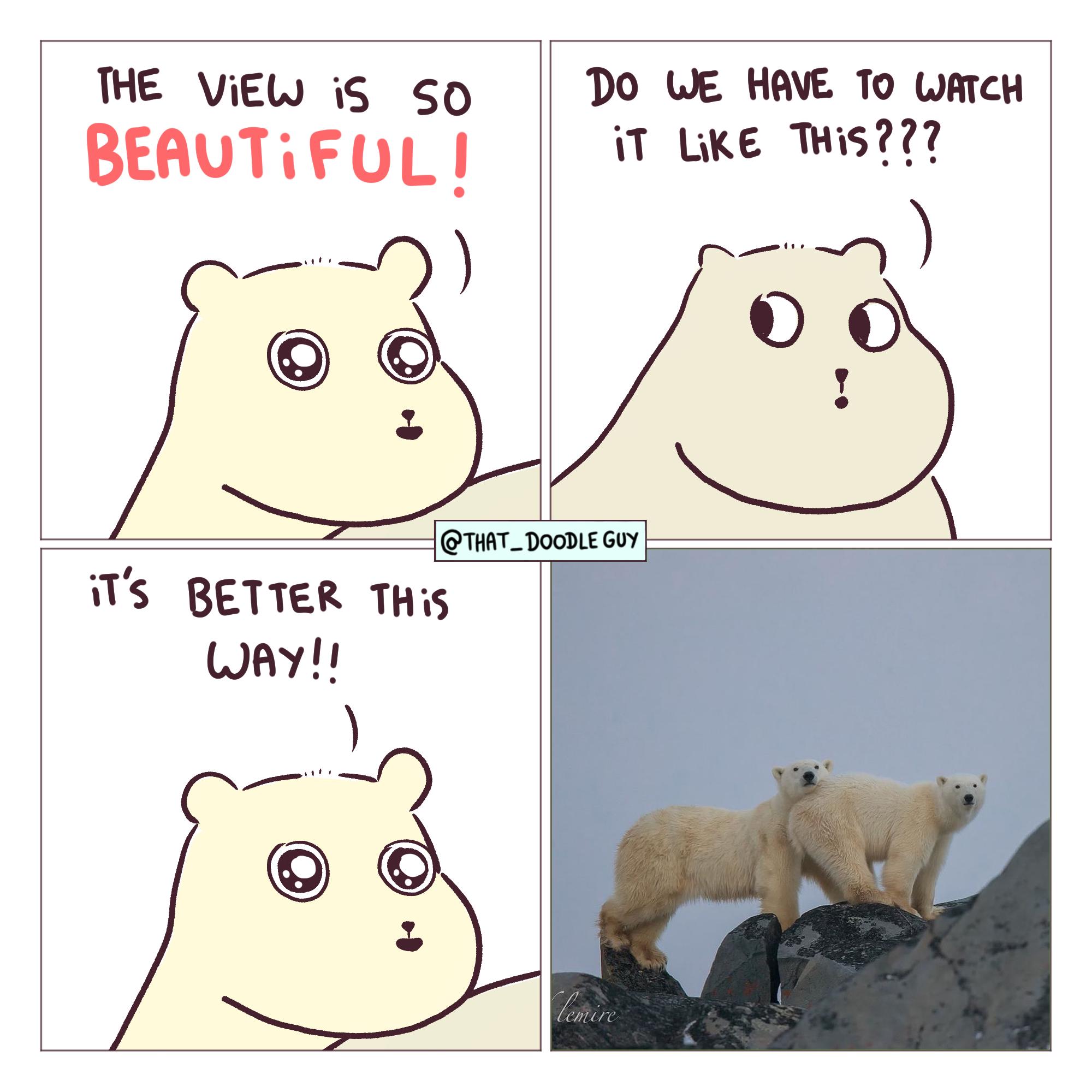 THE VIEW is SO BEAUTIFUL! DO WE HAVE TO WATCH iT LIKE THIS??? IT'S BETTER THIS WAY!! @THAT_DOODLE GUY lemire