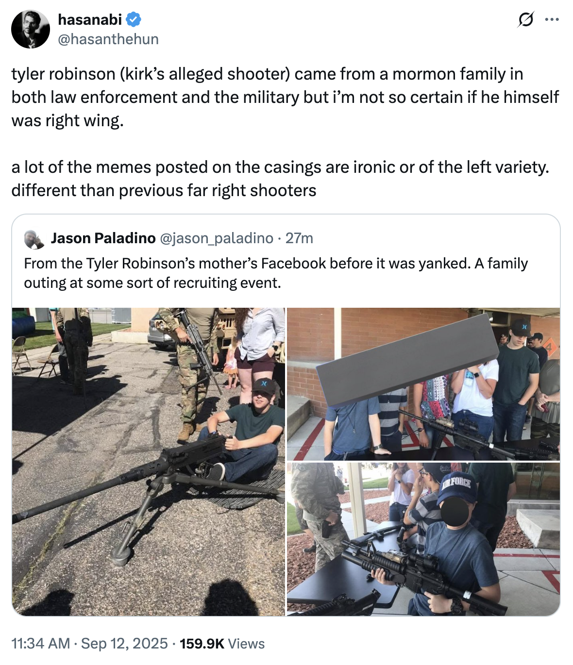 A "quote-tweet":https://knowyourmeme.com/memes/quote-retweets-qrts about Tyler Robinson, the suspected shooter who killed "Charlie Kirk":https://knowyourmeme.com/memes/events/charlie-kirk-shooting-at-utah-valley-university in September 2025. 