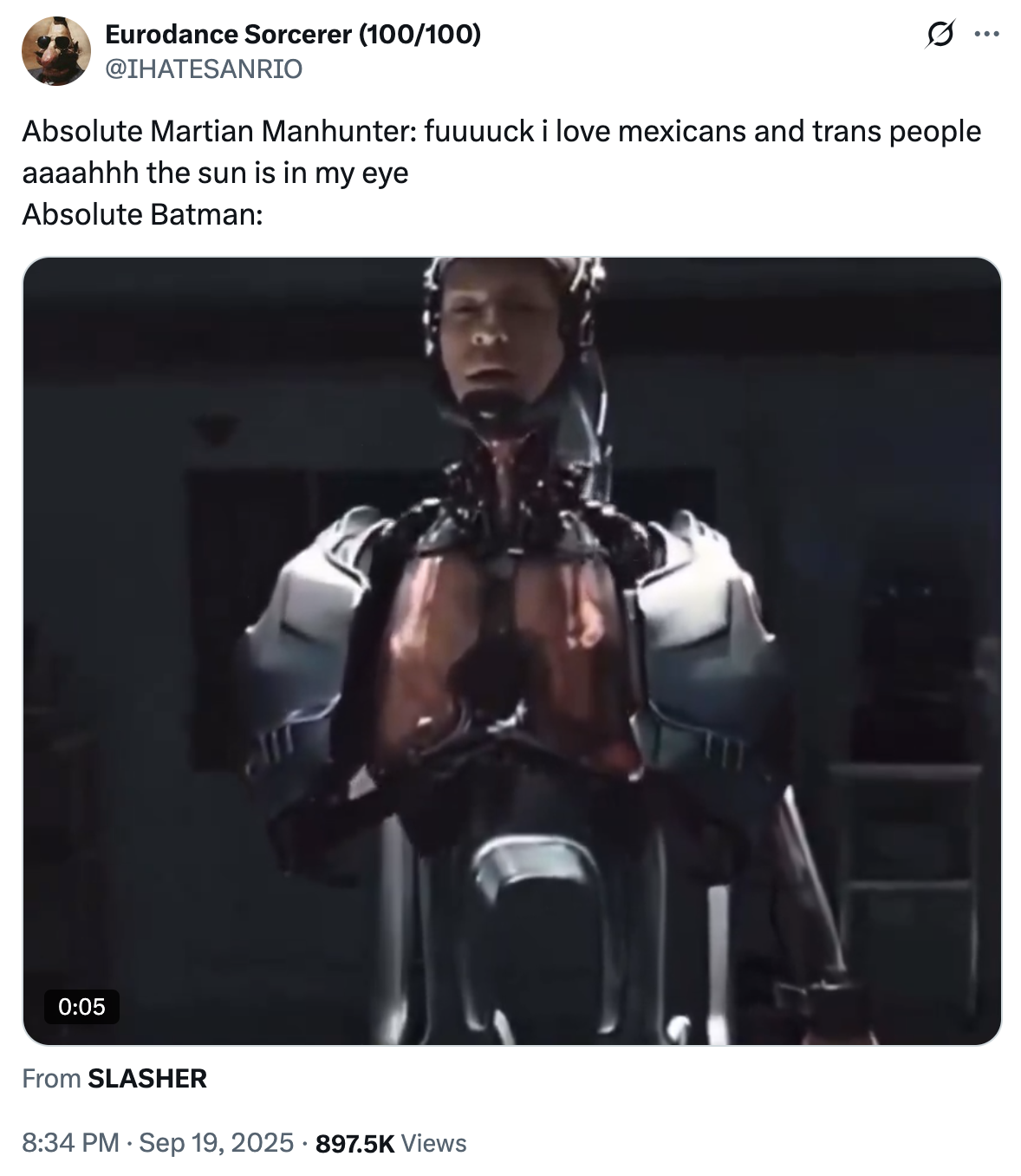 Absoloute Riddle Cyborg September 19th, 2025 tweet by @IHATESANRIO | Know Your Meme
