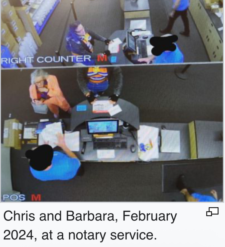RIGHT COUNTER M POS M Chris and Barbara, February 2024, at a notary service.
