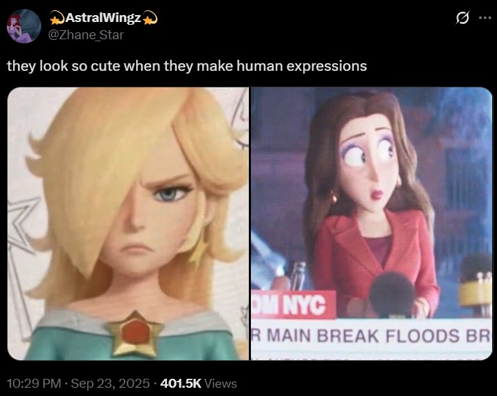 AstralWingz @Zhane_Star they look so cute when they make human expressions . 10:29 PM · Sep 23, 2025 401.5K Views OM NYC R MAIN BREAK FLOODS BR