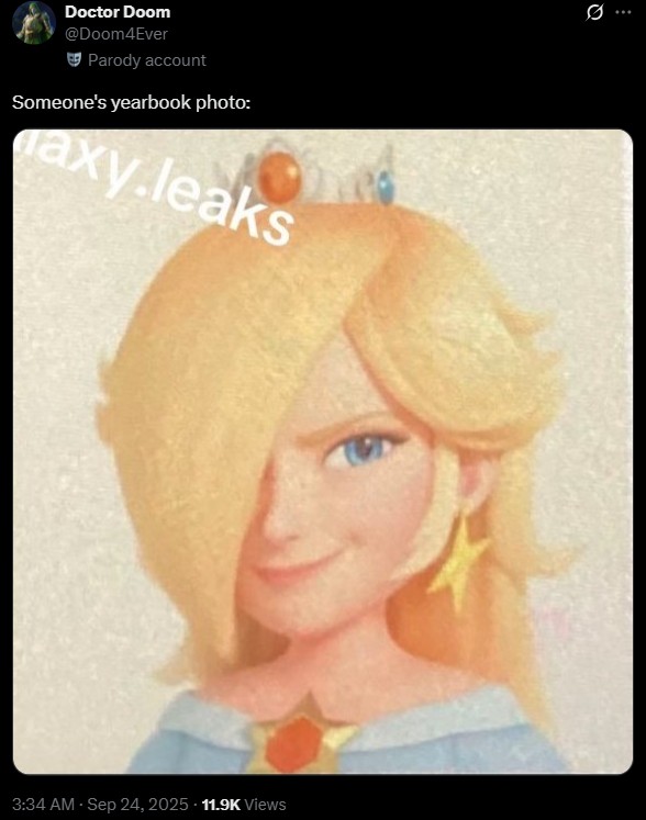 Doctor Doom @Doom4Ever Parody account Someone's yearbook photo: axy.leaks 3:34 AM - Sep 24, 2025 -11.9K Views