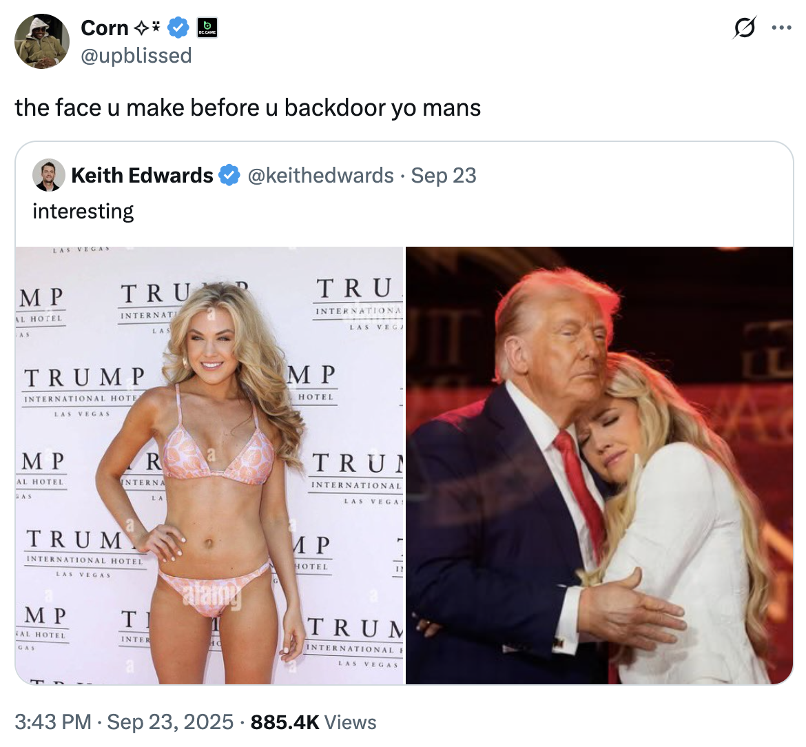 A "tweet":https://knowyourmeme.com/memes/sites/twitter-x about "Donald Trump":https://knowyourmeme.com/memes/people/donald-trump and Erika Kirk possibly being romantically involved following the "death of her husband Charlie Kirk":https://knowyourmeme.com/memes/events/charlie-kirk-shooting-at-utah-valley-university.