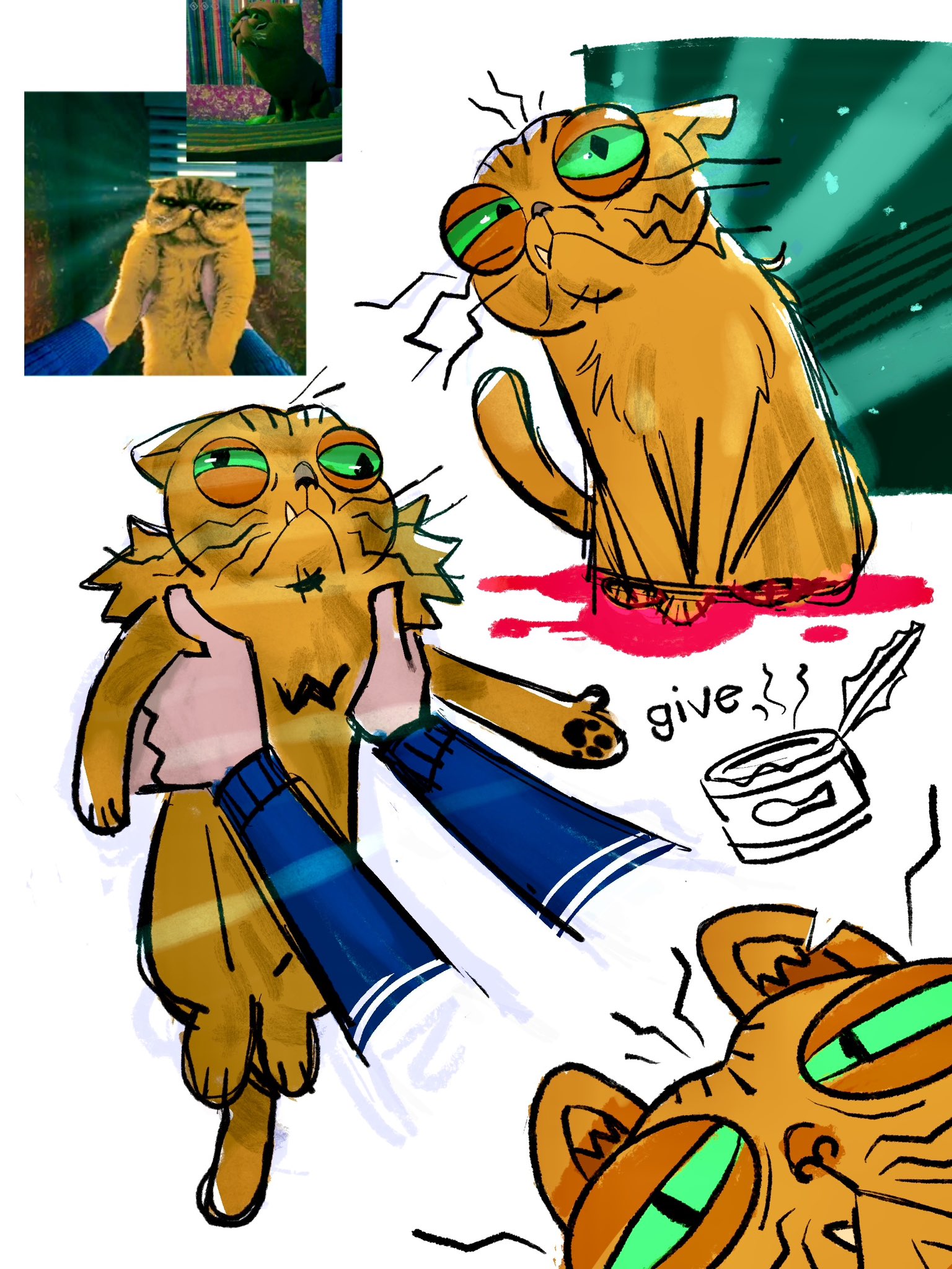 X user @SherrickMads posted fan art of an orange cat from the game _No I'm Not a Human_.