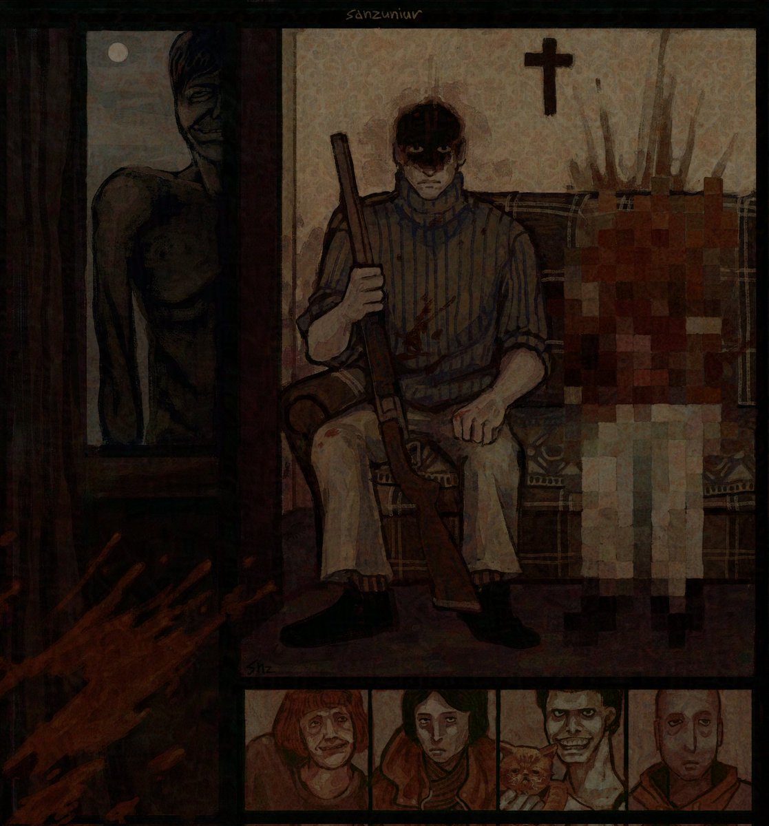 X user @sharkker_dude posted fan art inspired by the video game _No I'm Not A Human_, gathering over 60,000 likes in a week.