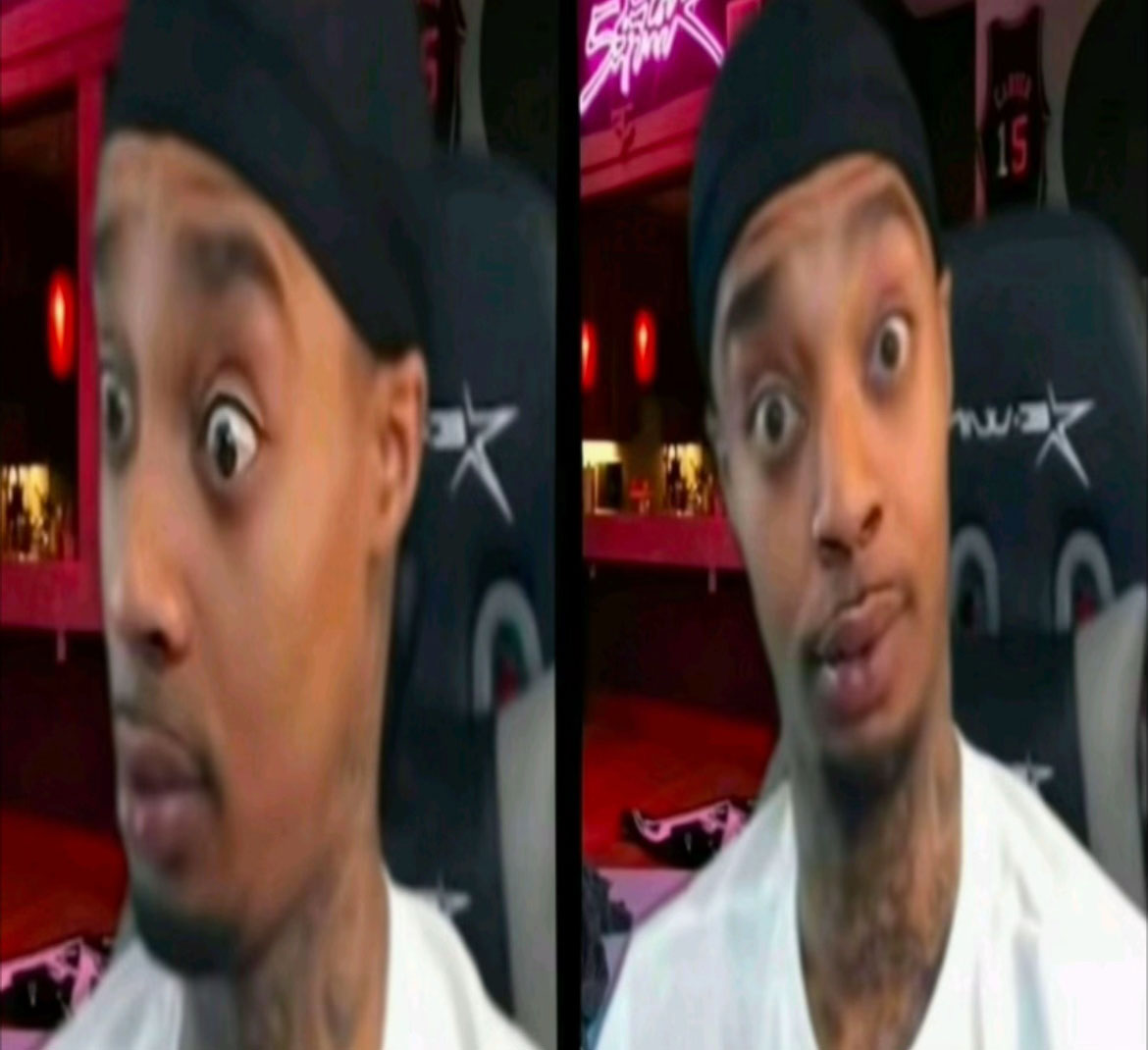 The original "FlightReacts":https://knowyourmeme.com/memes/people/flight-flightreacts "reaction image":https://knowyourmeme.com/memes/reaction-images in which he turns to the viewer looking shocked, which became a "pattern recognition test":https://knowyourmeme.com/memes/pattern-recognition-test and a "Losslikes":https://knowyourmeme.com/memes/losslikes trend.