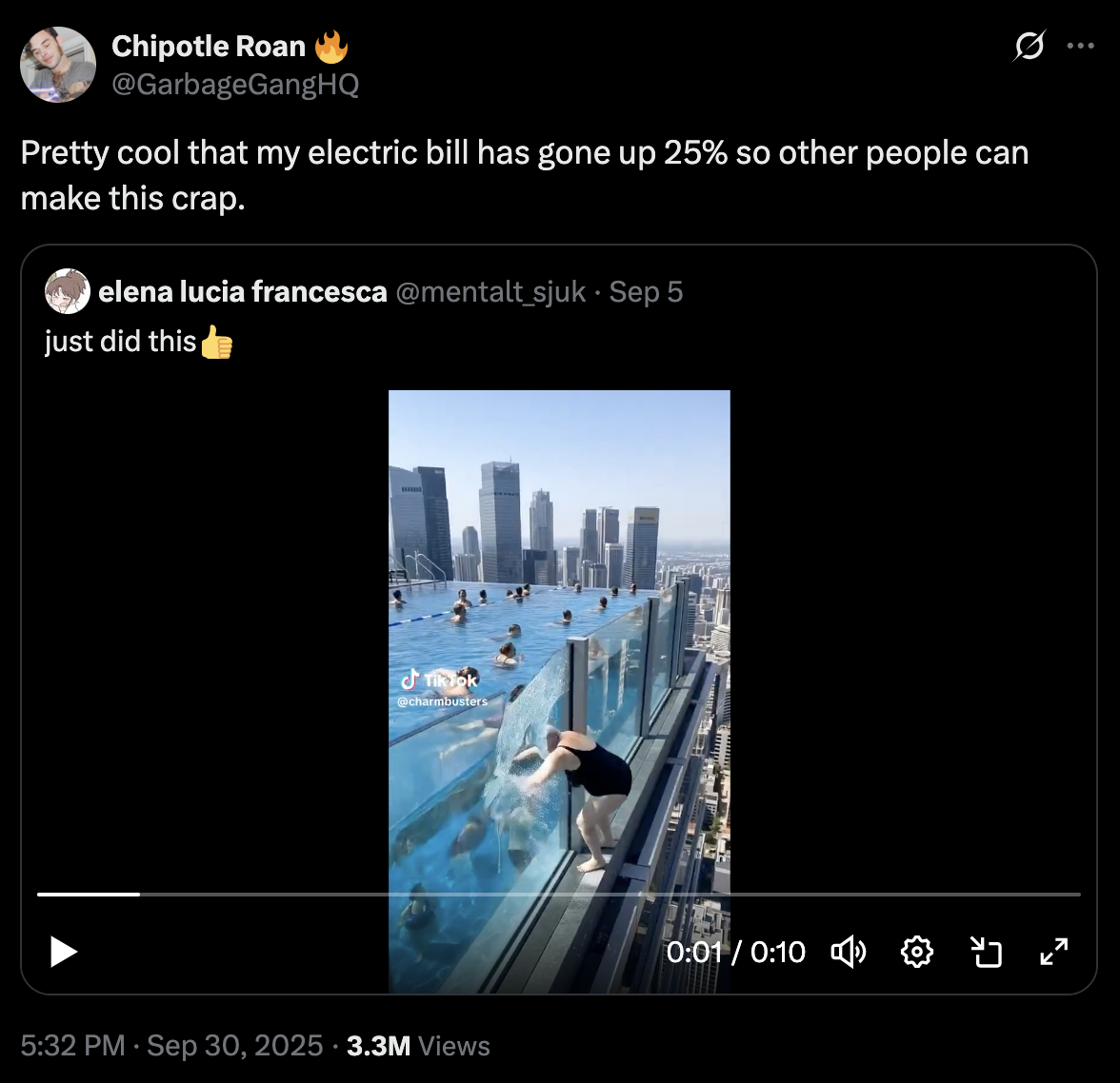 A "meme":https://knowyourmeme.com/memes/memes in "quote-tweet":https://knowyourmeme.com/memes/quote-retweets-qrts form joking about the "AI videos":https://knowyourmeme.com/memes/cultures/ai-video of women breaking glass bridges with giant rocks.