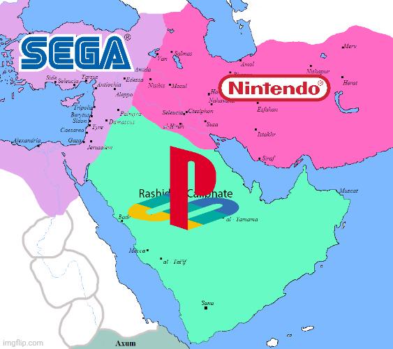 SEGA Side Alexandria Tripolig Barg Sicion Caesareo Salmas Amol Nabava Nintendo Amado "Edessa Antiochia Nisi "Mosul Ho Aleppo Palava Seleucia, Ctesiphon "Damascus Zyre Gaza. Jerusale Esfahan Suza Istokr Bud P Rashid Camphate Mecca al Taif imgflip.com Axum Sana al Yamama Merv Havat Muscat