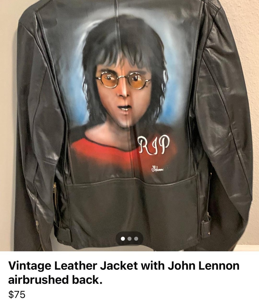 RIP Vintage Leather Jacket with John Lennon airbrushed back. $75