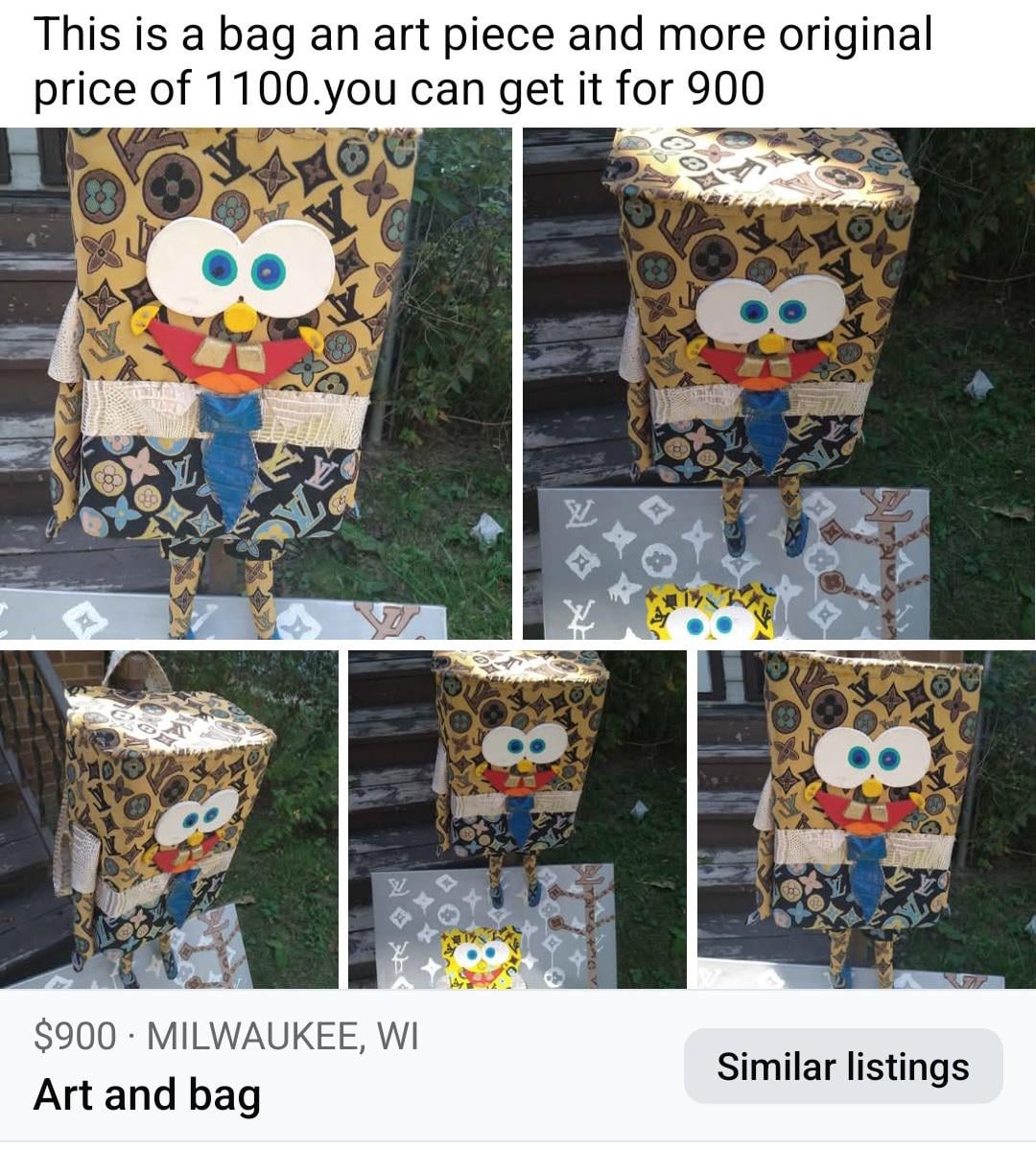 This is a bag an art piece and more original price of 1100.you can get it for 900 $900 MILWAUKEE, WI Similar listings Art and bag