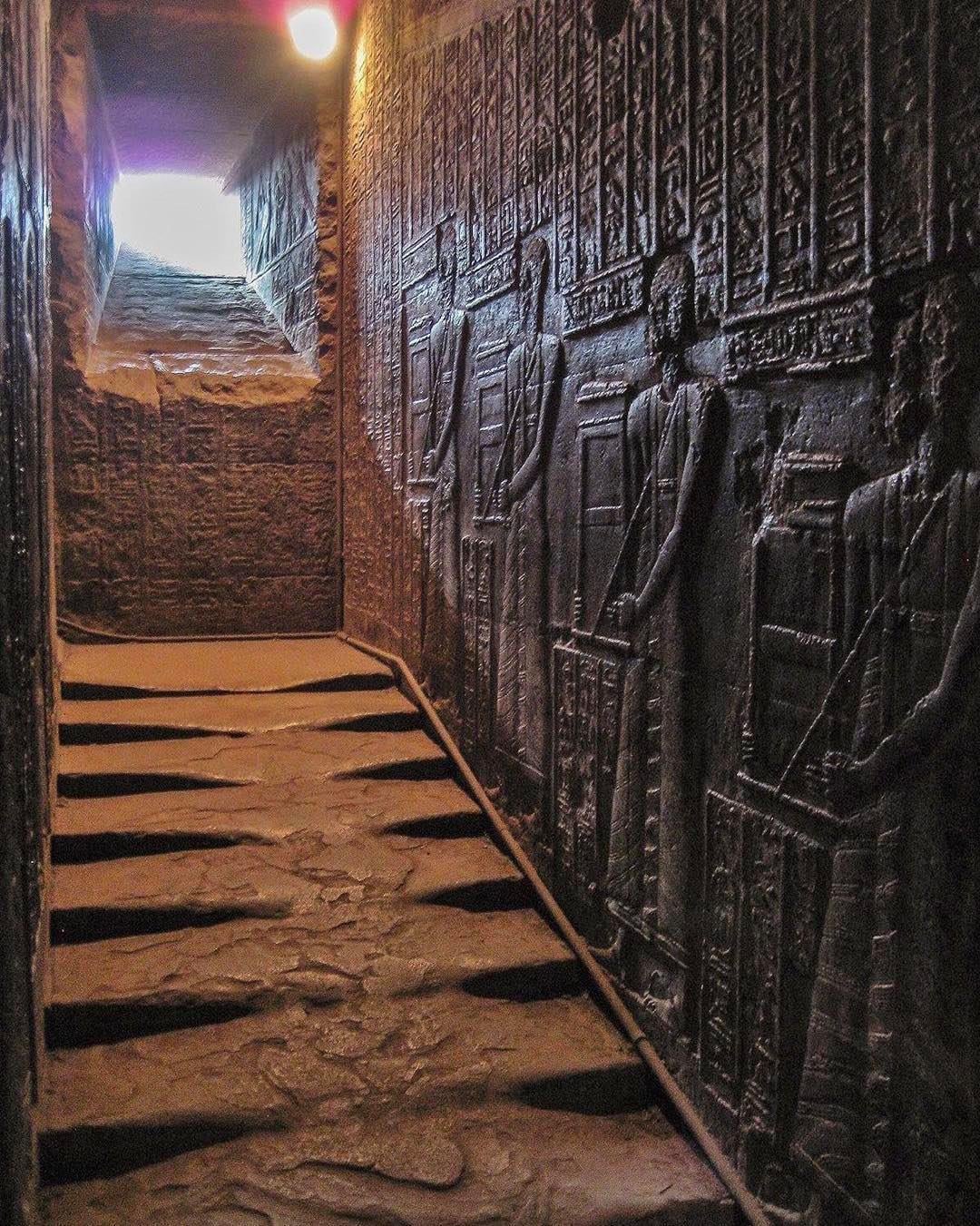The western staircase leading to the roof of the Temple of the Goddess Hathor, Egypt