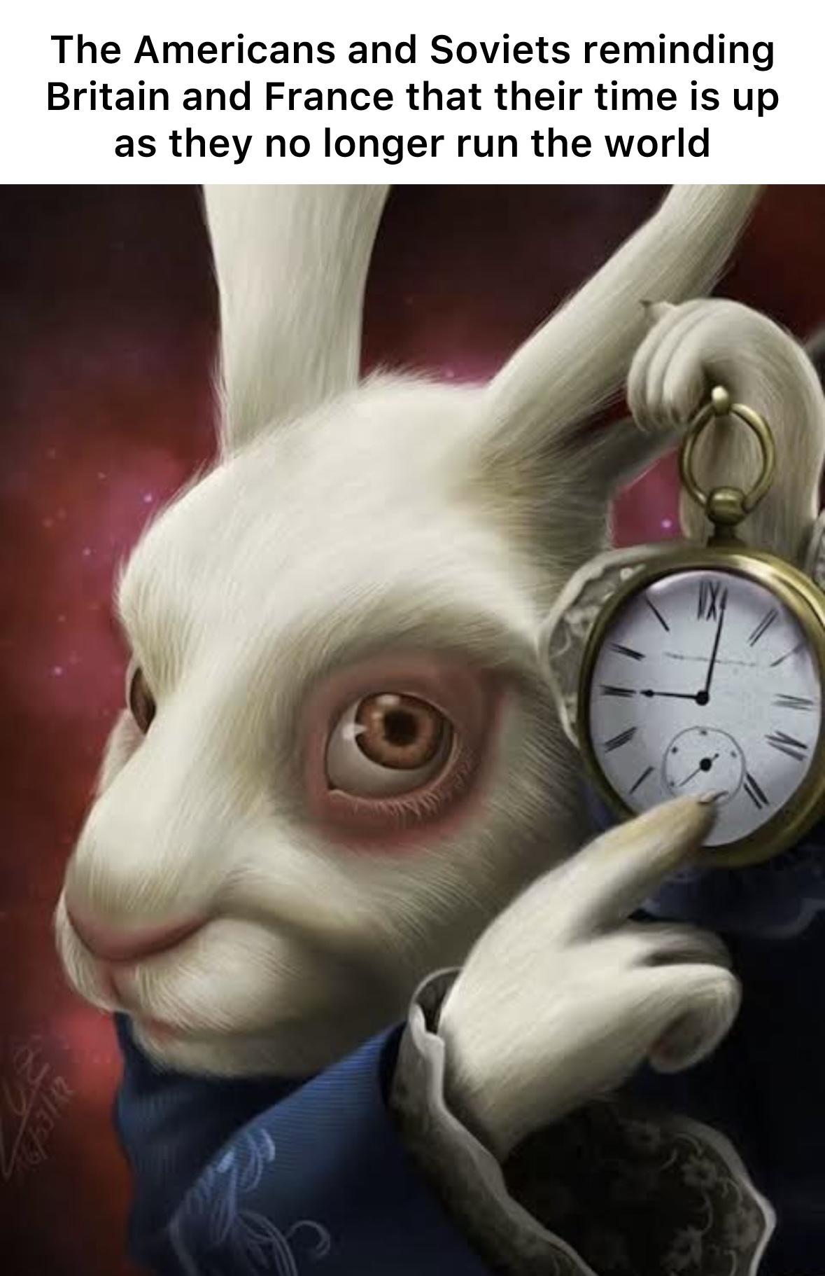 The Americans and Soviets reminding Britain and France that their time is up as they no longer run the world