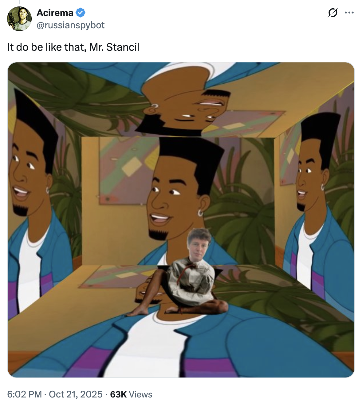 A "tweet":https://knowyourmeme.com/memes/sites/twitter-x using an image of "Will Stancil":https://knowyourmeme.com/memes/people/will-stancil in a Jamal room, known for his quote, "It do be like that, Mr. Stancil."