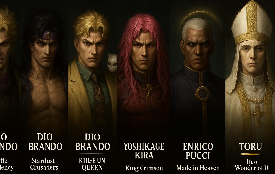 Ο NDO DIO BRANDO DIO BRANDO YOSHIKAGE KIRA tle lency Stardust Crusaders KIIL E UN QUEEN King Crimson ENRICO PUCCI Made in Heaven TORU lluo Wonder of U