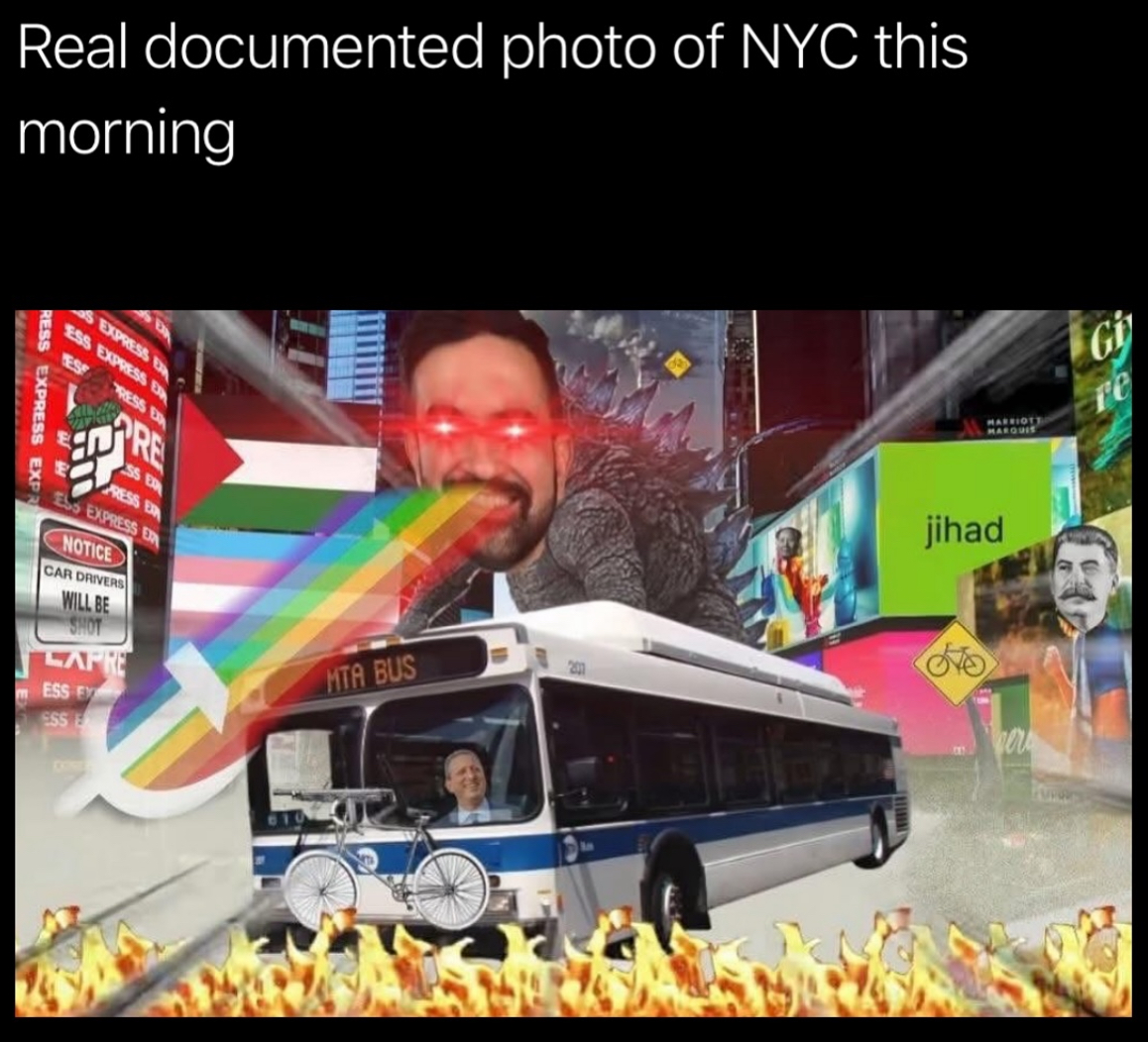 Real documented photo of NYC this morning ESS EXPRESS E ES RESS E EXPRESS E RESS EXPRESS EXPR PRE SS ED PRESS E ES EXPRESS ER NOTICE CAR DRIVERS WILL BE SHOT LAPRE ESS EY ESSE CONE MTA BUS MARRIOT MARQUIS Gi re jihad www
