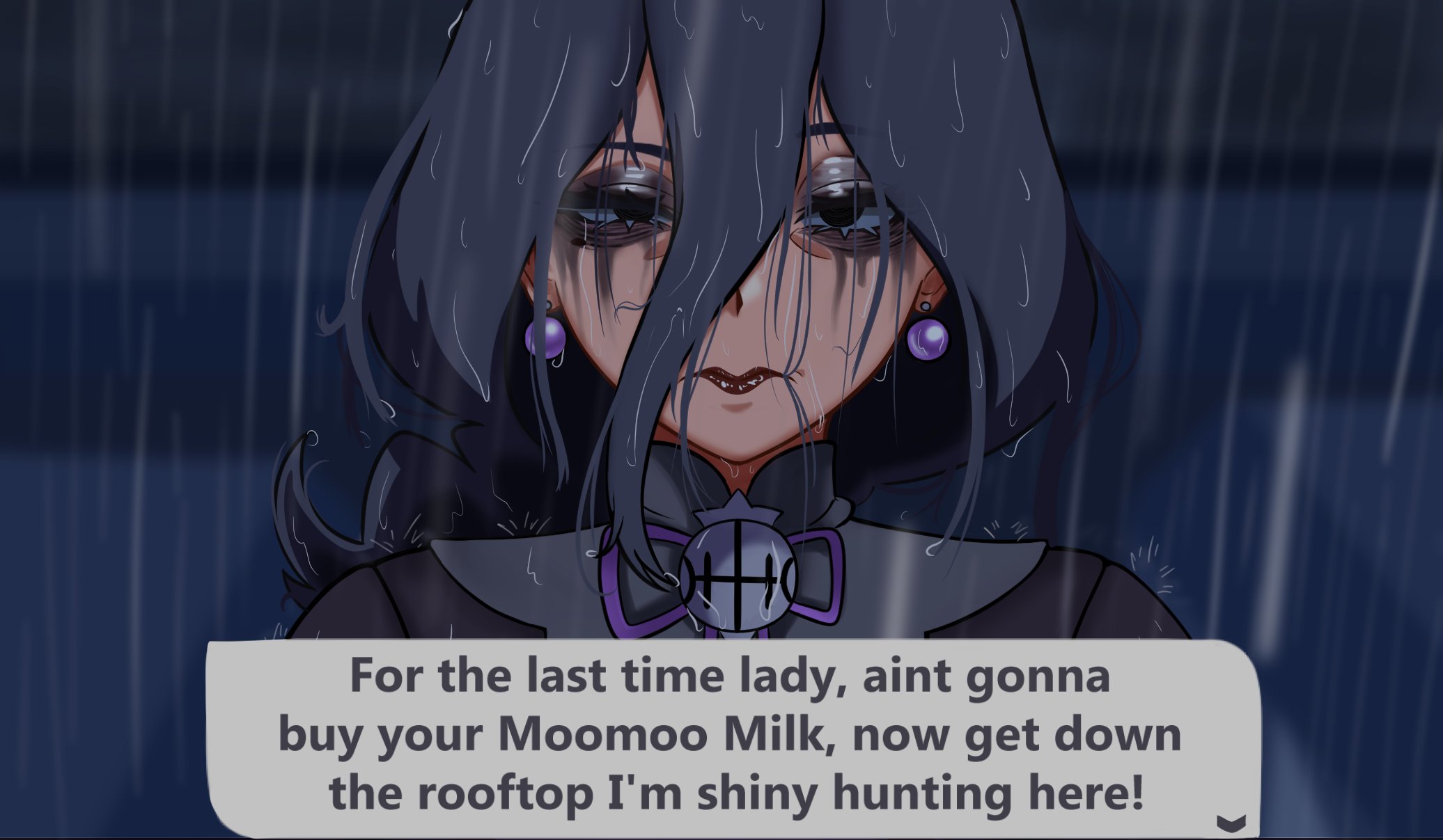 M/I For the last time lady, aint gonna buy your Moomoo Milk, now get down the rooftop I'm shiny hunting here!