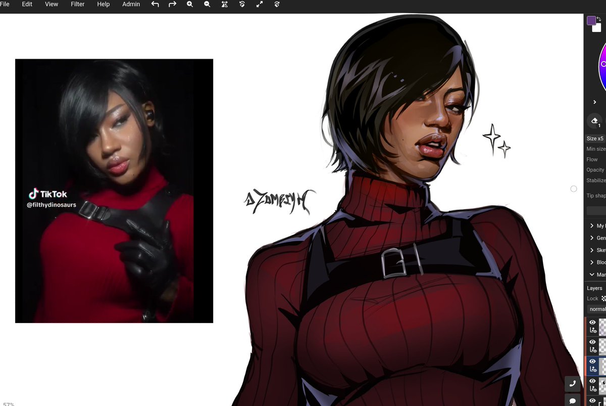 X user @zombiyh posted fan art inspired by Black TikToker @filthydinosaur's cosplay of Ada Wong from the _Resident Evil_ video game franchise, gathering over 20,000 likes in a day.