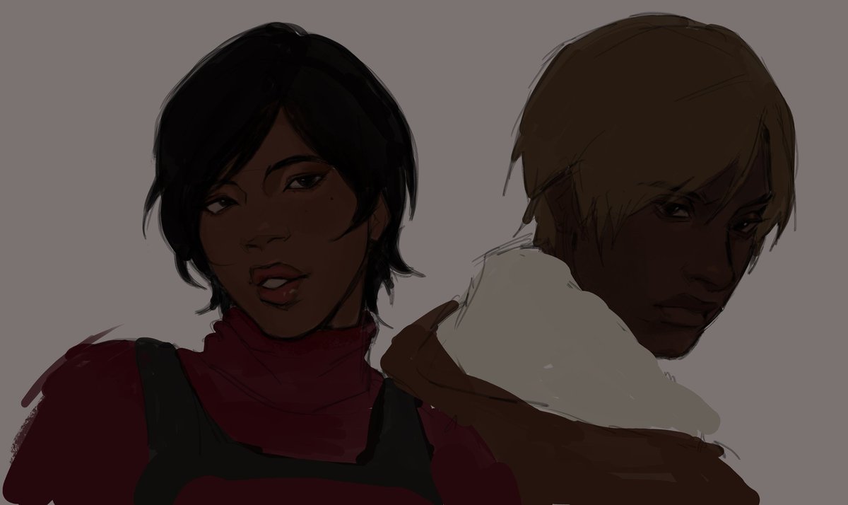 X user @s_shiio posted fan art featuring a race-swapped version of Leon Kennedy and Ada Wong, inspired by @mythix.7 and @filthydinosaur's cosplays.