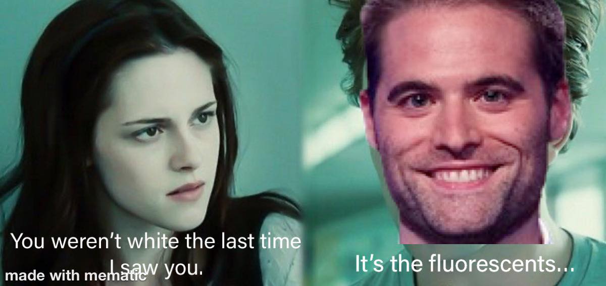 A "meme":https://knowyourmeme.com/memes/memes shared in the 📚Twilight Shitposting💿 "Facebook":https://knowyourmeme.com/memes/sites/facebook-meta group, referencing the White Robert Pattinson meme.