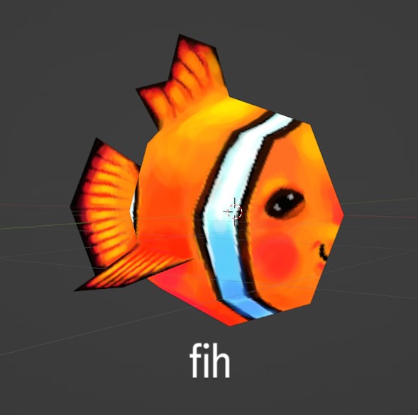 A 3D render of a Fih meme, showing a clown fish.