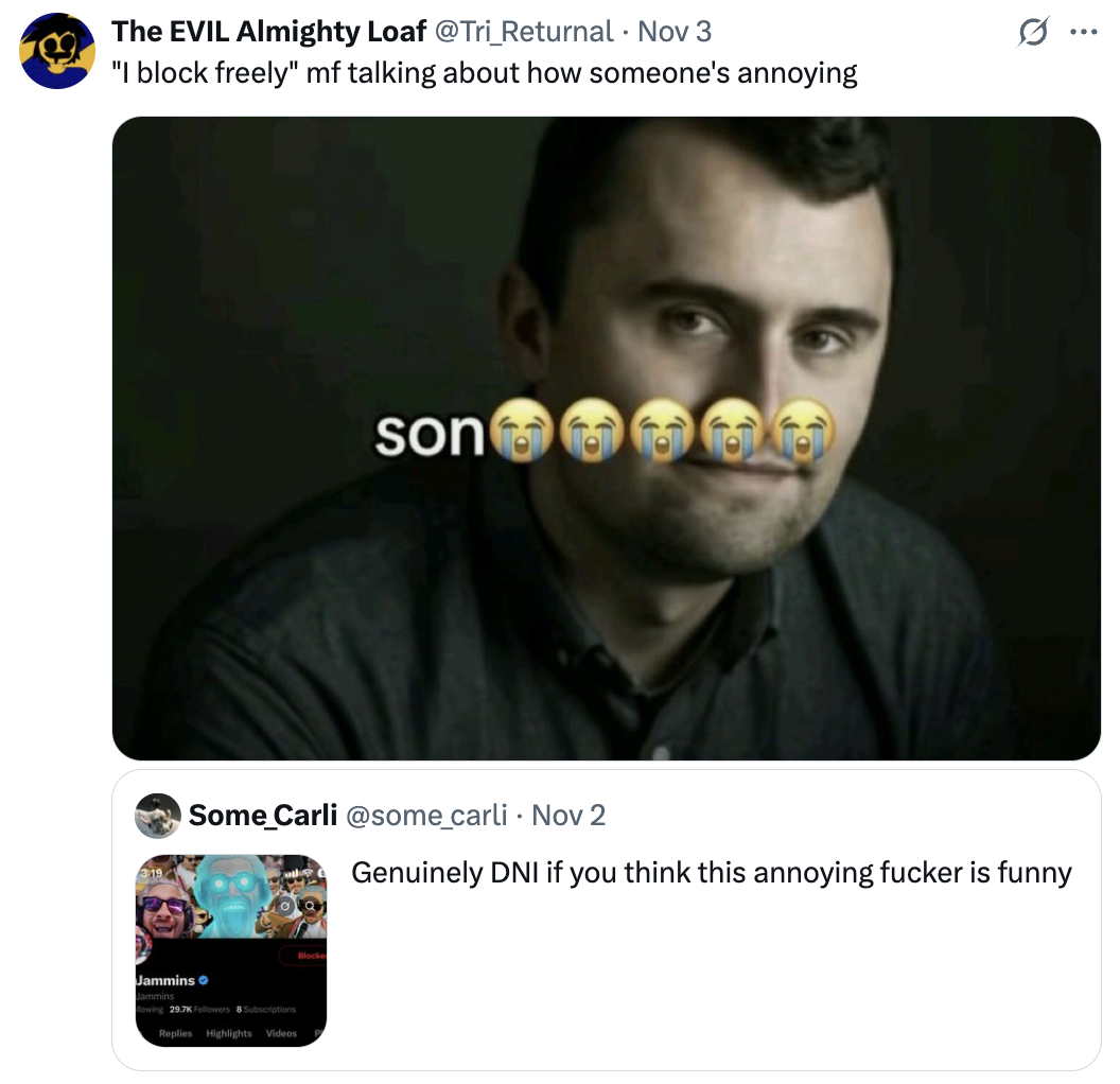 A "tweet":https://knowyourmeme.com/memes/sites/twitter-x using the Charlie Kirk "Son😭😭😭😭😭" meme, a "Charlie Kirk Face Swap":https://knowyourmeme.com/memes/charlie-kirk-face-swaps-kirkified-memes image of "Anthony's Mackie Smirk Meme":https://knowyourmeme.com/memes/anthony-mackies-smirk. 