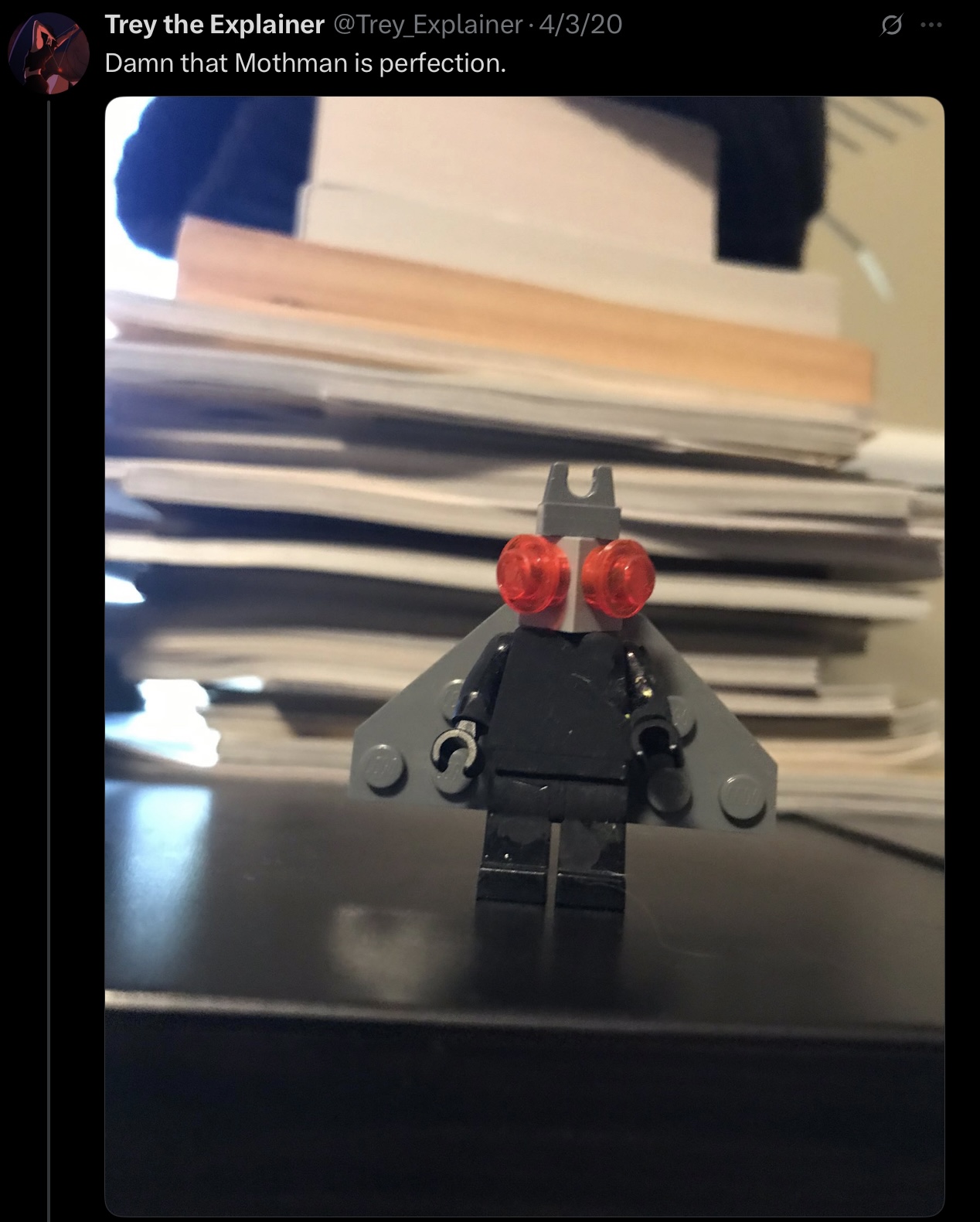 Trey the Explainer @Trey_Explainer - 4/3/20 Damn that Mothman is perfection. Q