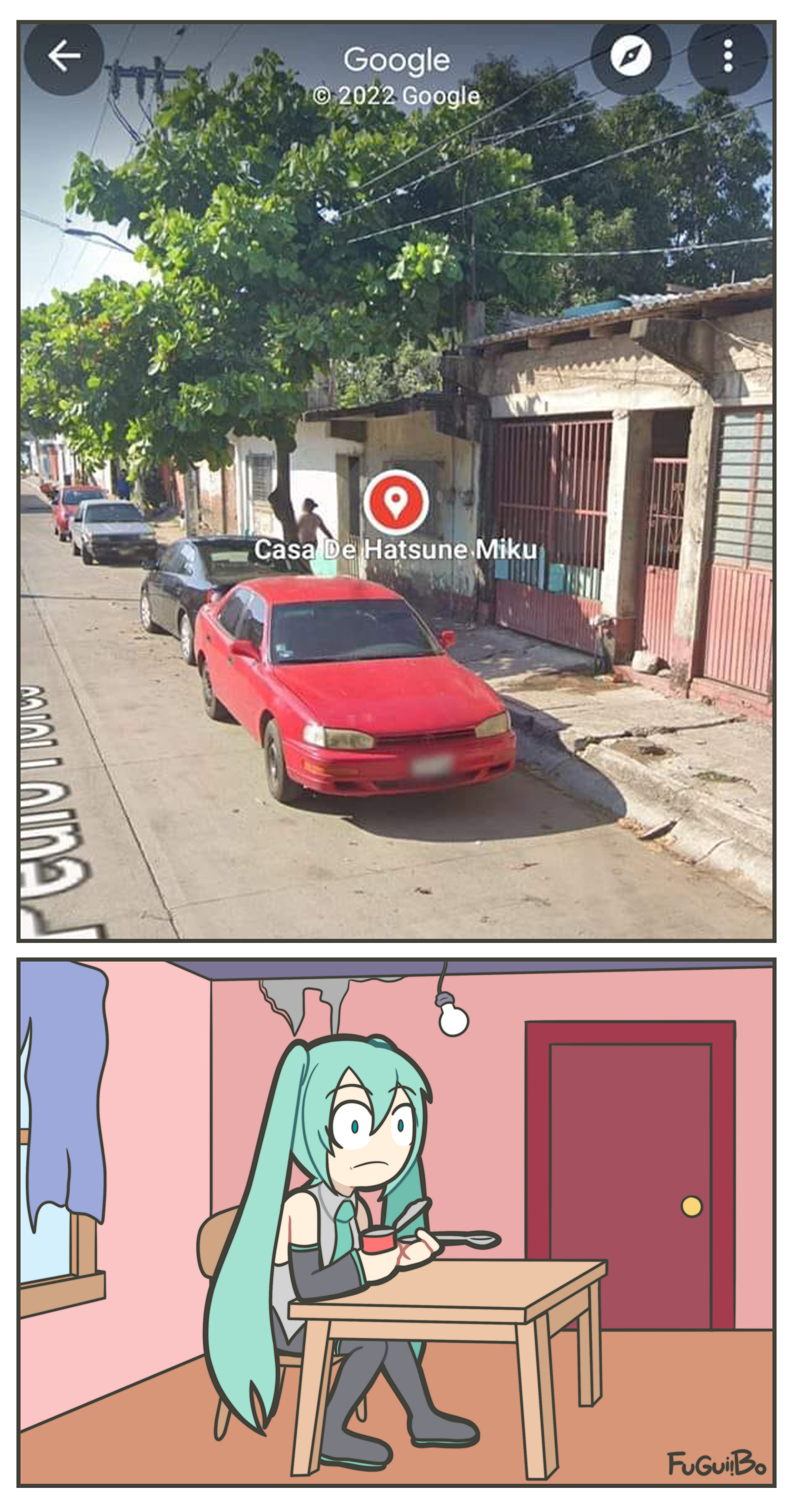 It says in the Google Maps marker: "House of Hatsune Miku".