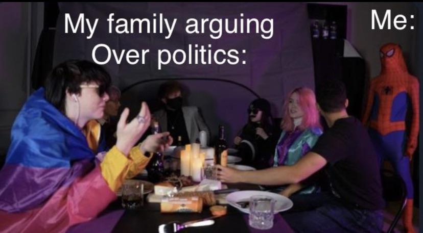 My family arguing Over politics: 1204 Me: