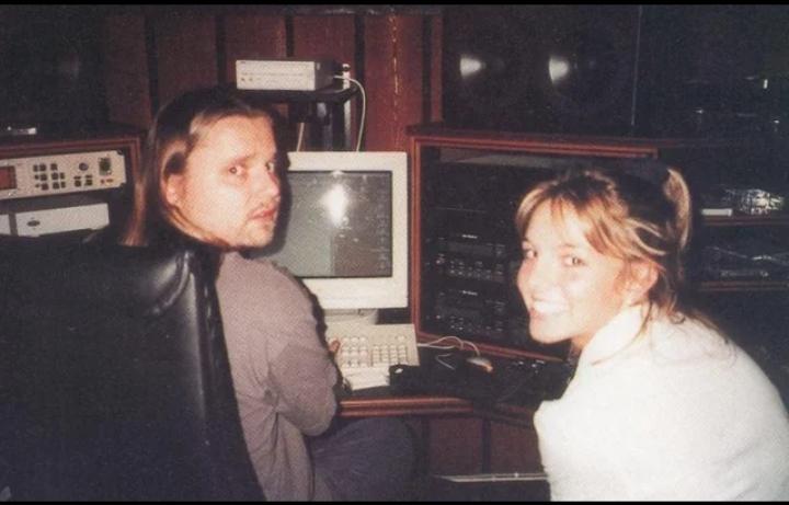 Britney Spears and Max Martin in the recording studio for ...Baby One More Time, 1998