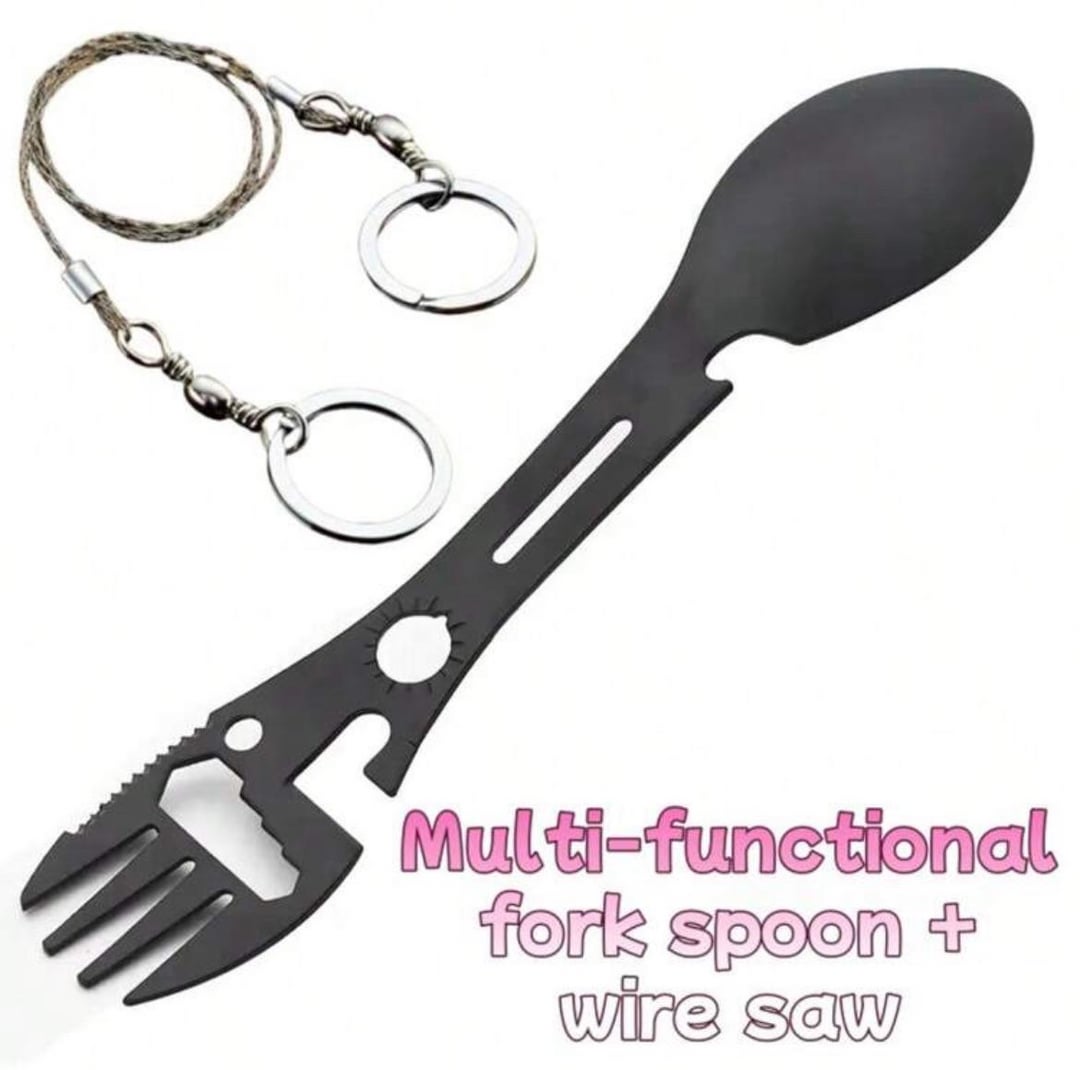 Multi-functional fork spoon + wire saw