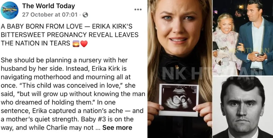 The World Today 27 October at 07:01. A BABY BORN FROM LOVE - ERIKA KIRK'S BITTERSWEET PREGNANCY REVEAL LEAVES THE NATION IN TEARS She should be planning a nursery with her husband by her side. Instead, Erika Kirk is navigating motherhood and mourning all at once. "This child was conceived in love," she said, "but will grow up without knowing the man who dreamed of holding them." In one sentence, Erika captured a nation's ache - and a mother's quiet strength. Baby #3 is on the way, and while Charlie may not... See more NK H