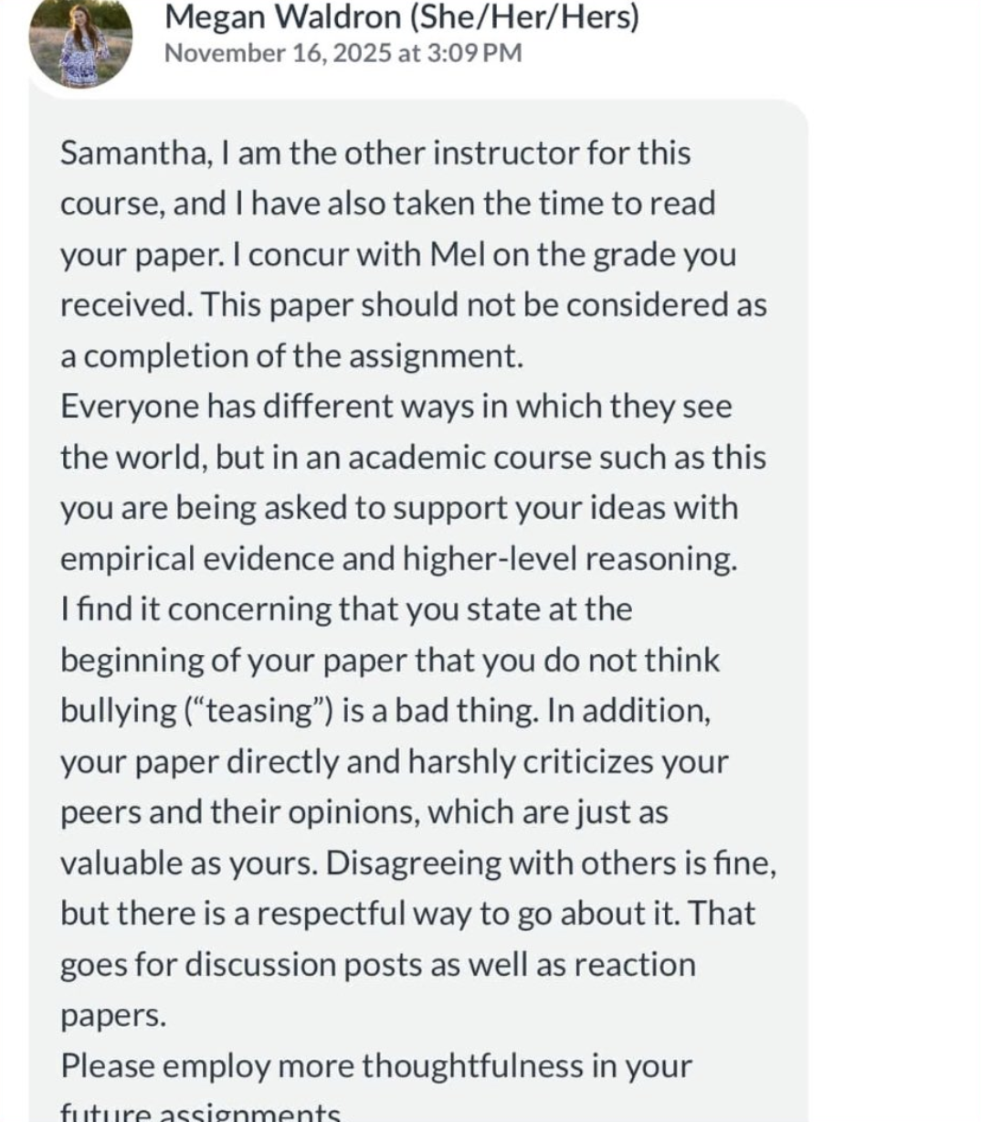 Megan Waldron's Feedback on Samantha Fulnecky's Essay