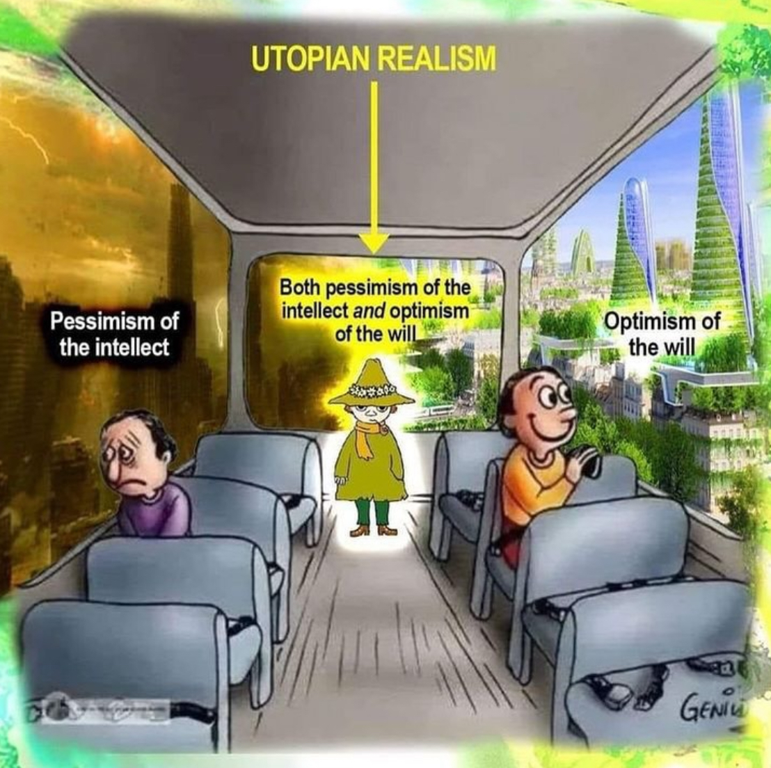 Pessimism of the intellect UTOPIAN REALISM Both pessimism of the intellect and optimism of the will Optimism of the will GENIU