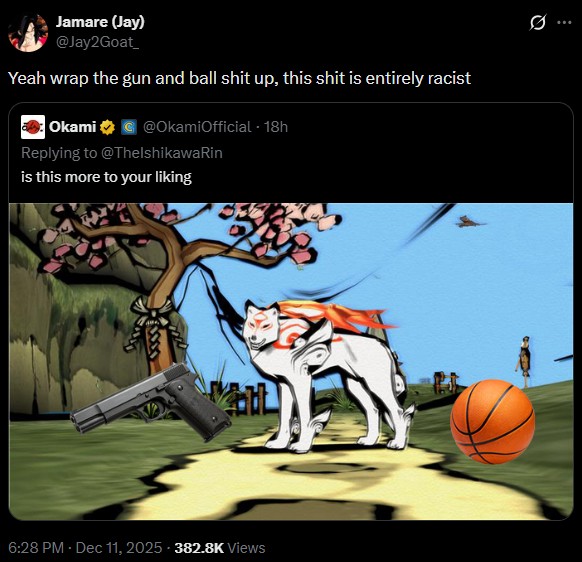 A tweet. The tweet claims that "gun and ball" is racist.