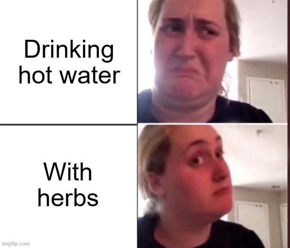 Drinking hot water imgflip.com With herbs