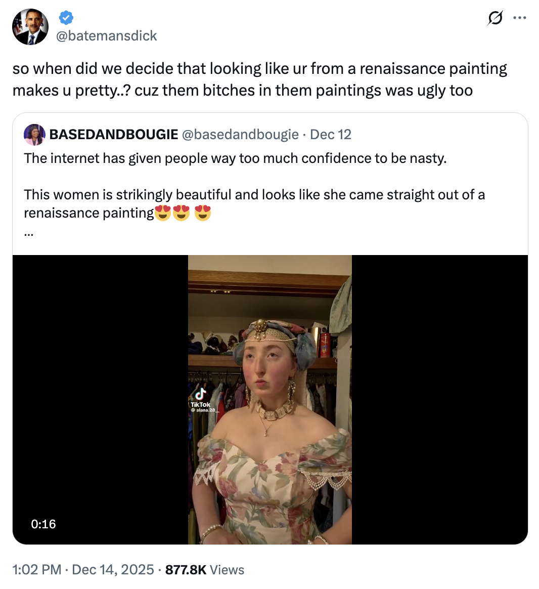 A "tweet":https://knowyourmeme.com/memes/sites/twitter-x about "TikToker":https://knowyourmeme.com/memes/sites/tiktok Alana O'Brien, also known as Alana.28 or the Renaissance Girl.
