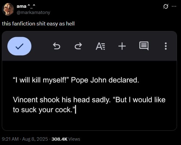 The first example of the "fanfic easy" meme. The meme is about the Pope.